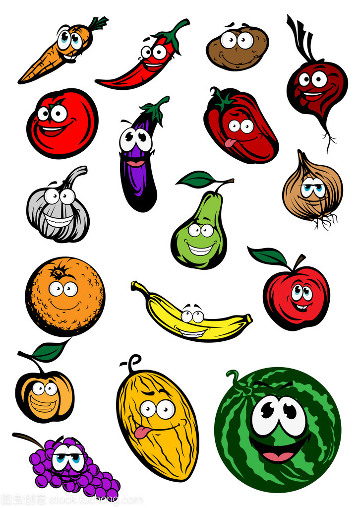 有趣的卡通水果和蔬菜